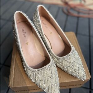 Elegant Beige Beaded Heels